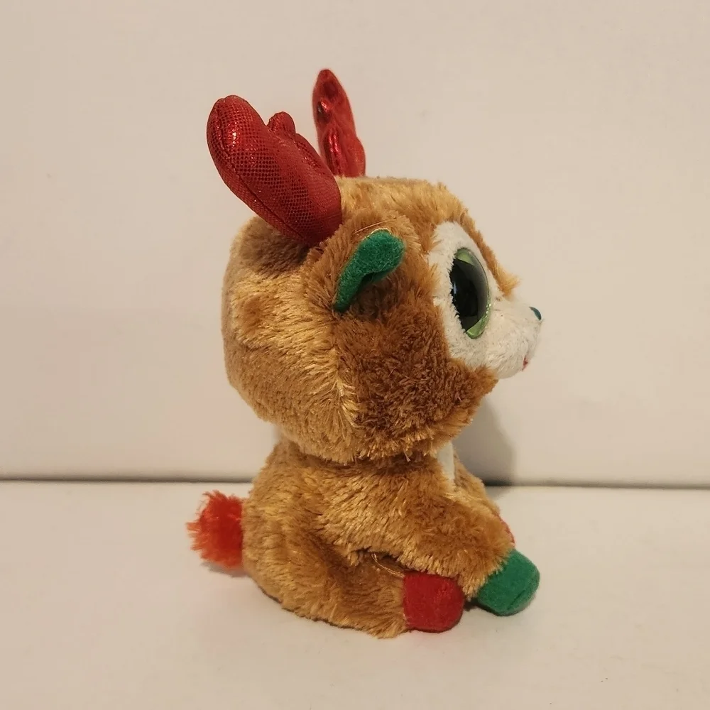 6” Ty Alpine Reindeer Plush Christmas Themed Red Antlers and Green Eyes